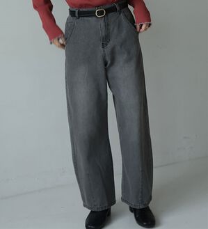 A HAPPY MARILYN（アハッピーマリリン）の「【Ｍ～６Ｌ／選べる丈】太すぎず丸すぎず丁度いい！今ドキバレルデニム（ワイドパンツ・ガウチョ）」｜グレー