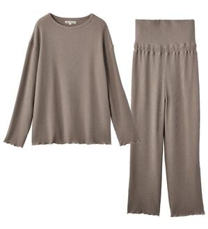 YU'NOW（ユナウ）の「【ハラマキ付】ワッフルプルオーバー＆パンツセット（パジャマ・ルームウェア）」｜モカ