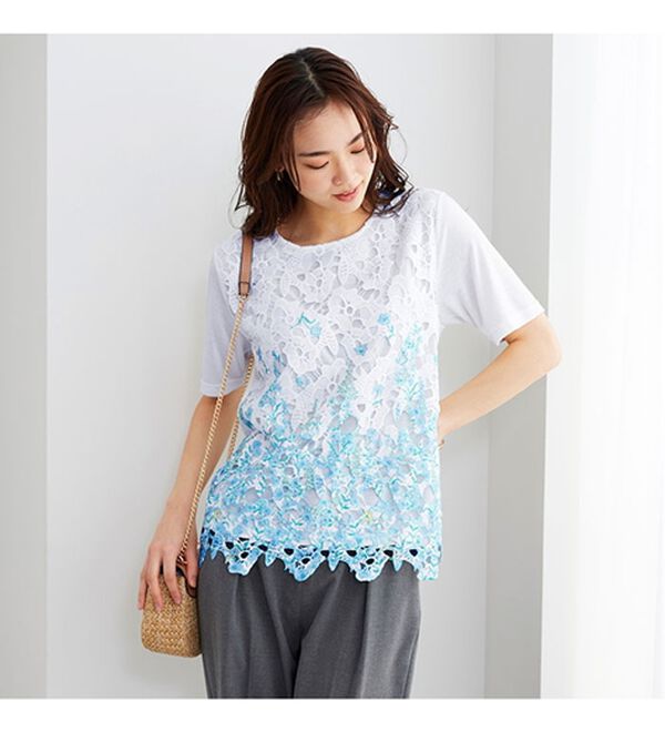 BELLUNA（ベルーナ）の「花柄プリントレースカーディガンアンサンブル（アンサンブル）」｜詳細画像