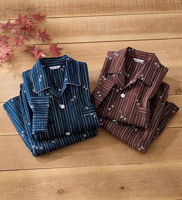 「【２着組】日本製綿１００％錦秋の和柄パジャマ（メンズルームウェア）」｜詳細画像