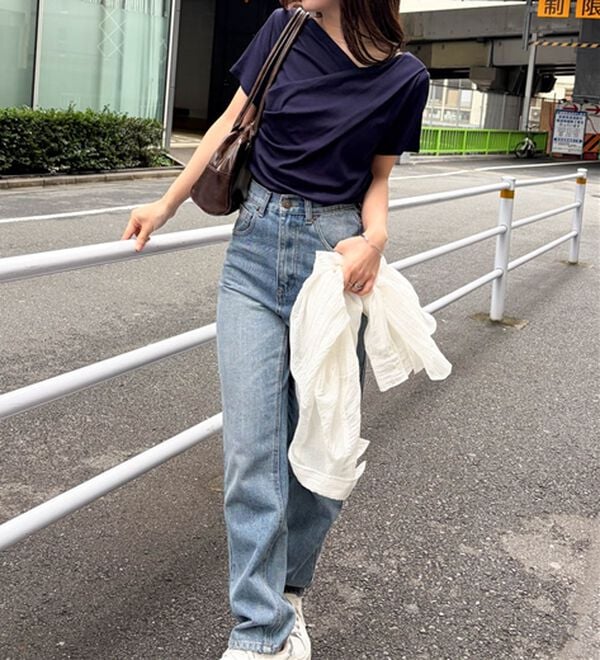 RANAN（ラナン）の「【ひんやり/UV対策】上品ドレープリブTシャツ（カットソー）」｜詳細画像