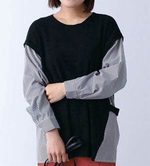 BELLUNA（ベルーナ）の「シャツレイヤード風ニットプルオーバー（ニット・セーター）」｜黒系