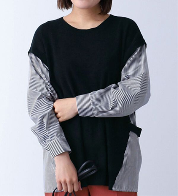 BELLUNA（ベルーナ）の「シャツレイヤード風ニットプルオーバー（ニット・セーター）」｜黒系