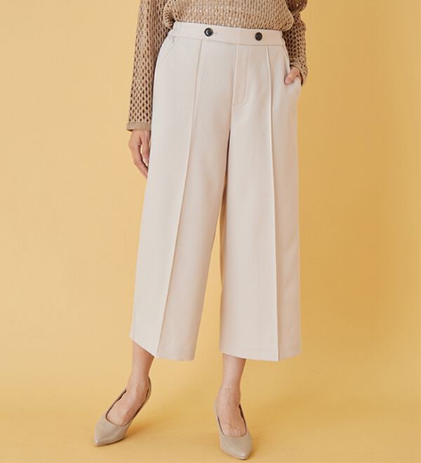 BELLUNA（ベルーナ）の「ウーリッシュ素材ウエスト釦ワイドパンツ（ワイドパンツ・ガウチョ）」｜詳細画像