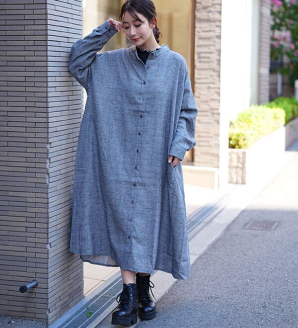 A HAPPY MARILYN（アハッピーマリリン）の「【大きいサイズ】【ＬＬ～８Ｌ】フランネル細魅せチェックシャツワンピース（シャツワンピース）」｜詳細画像