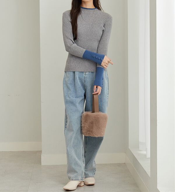 GeeRA（ジーラ）の「配色デザインくるみボタン付リブニット（ニット・セーター）」｜詳細画像