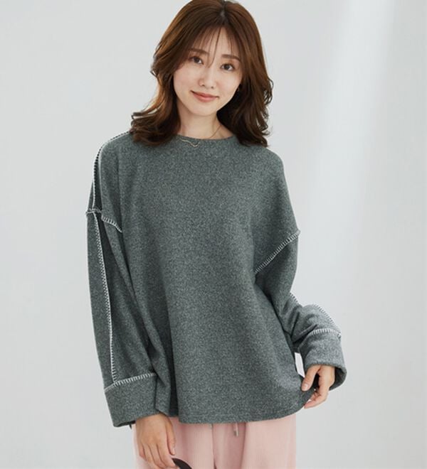 BELLUNA（ベルーナ）の「ニットソー素材ブランケットステッチプルオーバー（カットソー）」｜詳細画像