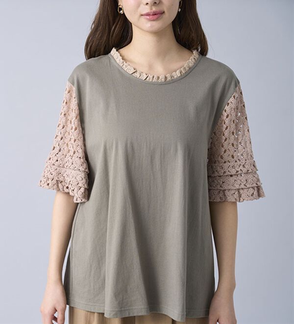 BELLUNA（ベルーナ）の「ヒンヤリ！異素材使いデザインプルオーバー（カットソー）」｜詳細画像