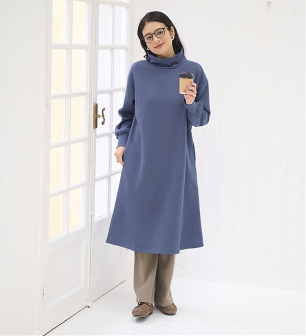 BELLUNA（ベルーナ）の「あったかキレイ！大人のこだわりワンピース（カットソーワンピース）」｜ブルー