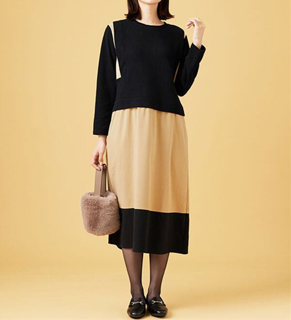 BELLUNA（ベルーナ）の「異素材切替デザインバイカラーワンピース（その他ワンピース）」｜詳細画像