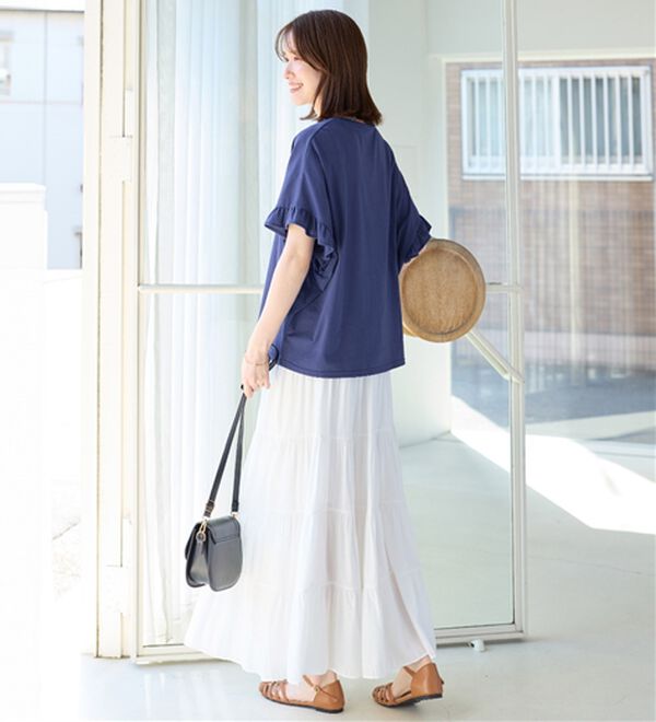 Viola e Viola（ヴィオラ エ ヴィオラ）の「サラリ綿混フリル袖Tシャツ（カットソー）」｜詳細画像