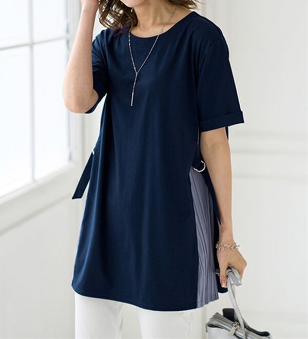 BELLUNA（ベルーナ）の「【店舗・ネット限定】ベルト使いサイドプリーツ切替チュニック（チュニック）」｜詳細画像