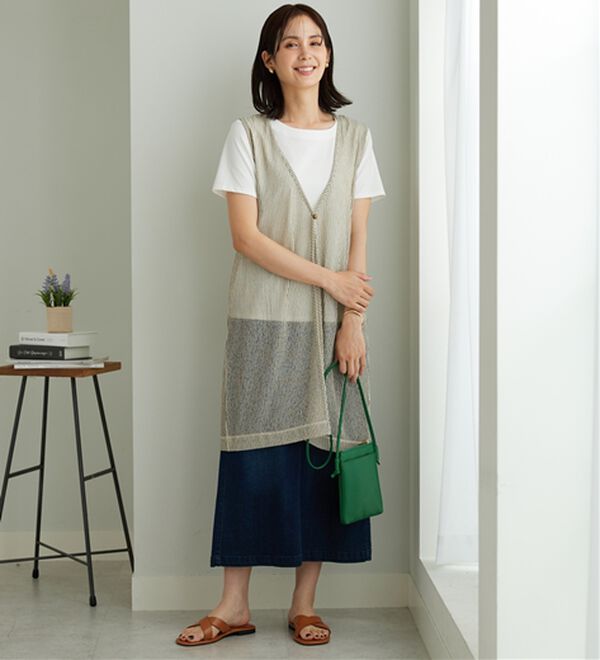 BELLUNA（ベルーナ）の「【2点セット】シアーストライプ素材ジレアンサンブル（アンサンブル）」｜詳細画像