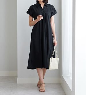 BELLUNA（ベルーナ）の「ヒンヤリ爽快！スキッパーワンピース（その他ワンピース）」｜黒