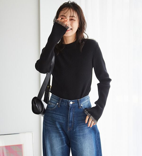 RANAN（ラナン）の「【春色追加】シアーフリル袖ハイネックリブニット（ニット・セーター）」｜詳細画像