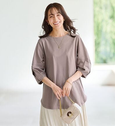 BELLUNA（ベルーナ）の「強撚綿１００％袖デザインプルオーバー（カットソー）」