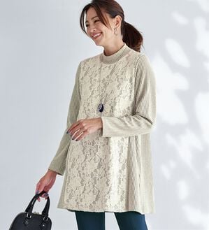 BELLUNA（ベルーナ）の「起毛レース使い切替チュニック（チュニック）」｜グレー系