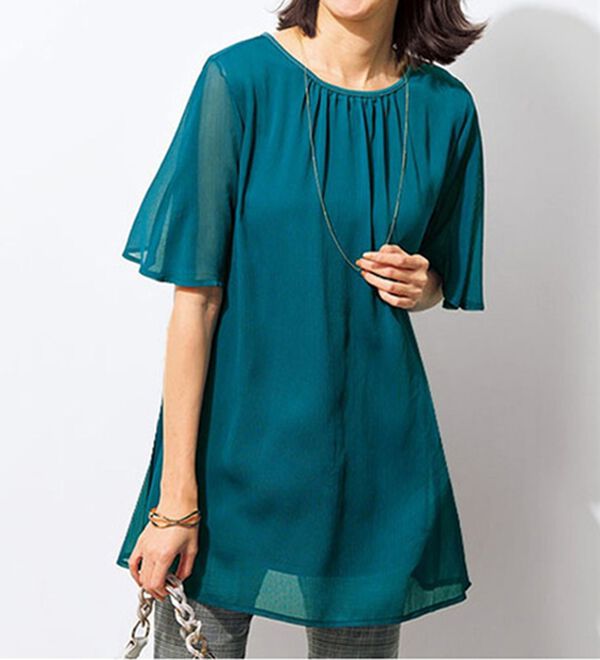 BELLUNA（ベルーナ）の「ふわり涼やか！楊柳シフォン重ねチュニック（チュニック）」｜ターコイズ
