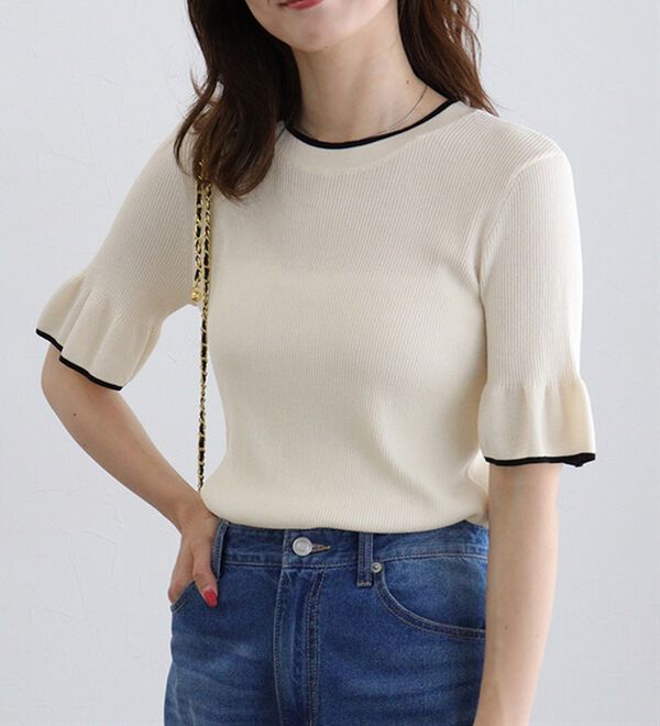 Pierrot（ピエロ）の「【接触冷感】配色デザインフレアニット（ニット・セーター）」｜詳細画像