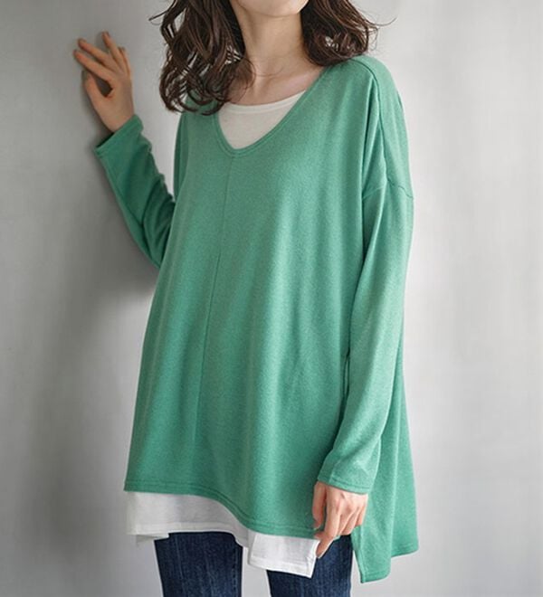 RANAN（ラナン）の「レイヤード風ニットソーチュニック（チュニック）」｜ミント