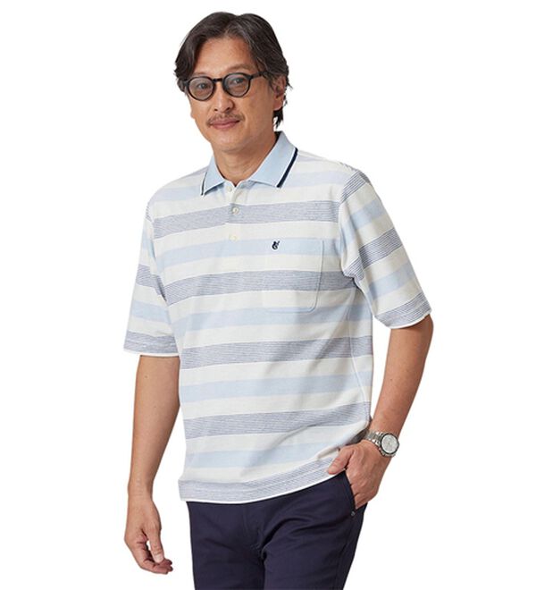 「＜コムルヴァン・オム＞爽やか夏色マルチボーダーポロ（メンズポロシャツ）」｜詳細画像