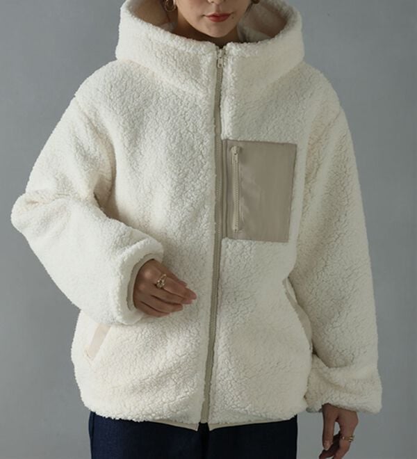 A HAPPY MARILYN（アハッピーマリリン）の「【Ｌ～８Ｌ】中綿入りボアフードブルゾン（ブルゾン）」｜詳細画像