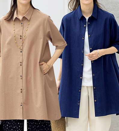 ルフラン（ルフラン）の「【２色組】綿１００％ちび衿シャツワンピ＜レイネル＞（シャツ）」