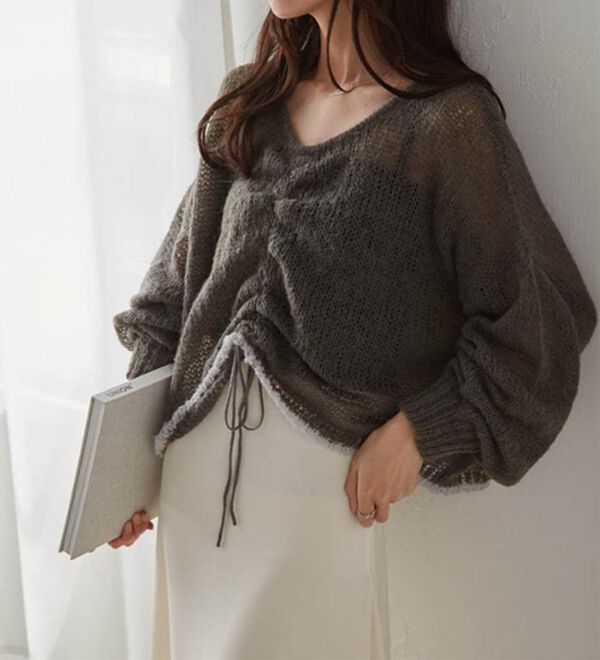 RANAN（ラナン）の「モヘアライク２ＷＡＹギャザーニット（ニット・セーター）」｜チャコール