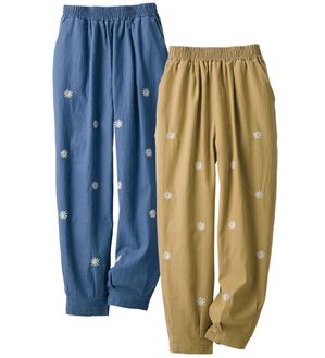 ルフラン（ルフラン）の「【２本組】小花刺しゅう綿混ツイルパンツ（その他パンツ）」｜詳細画像