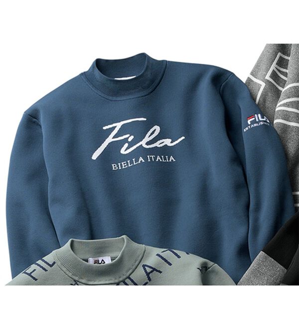 「＜フィラ＞軽量ストレッチデザインセーター（メンズニット・セーター）」｜ネイビー