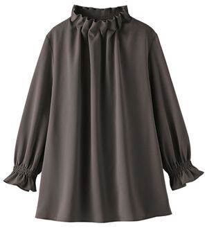 BELLUNA（ベルーナ）の「着脱楽々！タックデザインブラウス（ブラウス）」｜チャコール