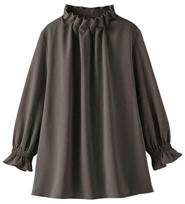 BELLUNA（ベルーナ）の「着脱楽々！タックデザインブラウス（ブラウス）」｜チャコール