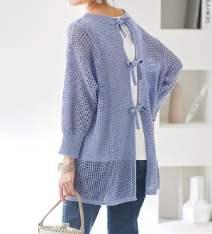 BELLUNA（ベルーナ）の「前後で着れる！ラメ入り透かし編リボンデザインニット（ニット・セーター）」｜ラベンダー