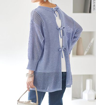 BELLUNA（ベルーナ）の「前後で着れる！ラメ入り透かし編リボンデザインニット（ニット・セーター）」