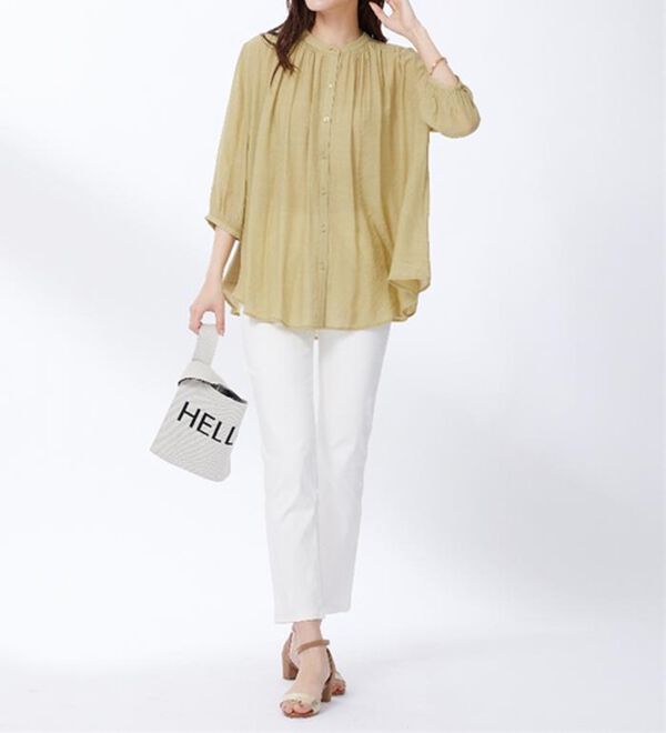 BELLUNA（ベルーナ）の「【新色追加】スラブ素材ギャザーデザインブラウス（ブラウス）」｜詳細画像