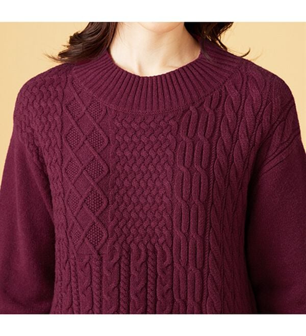 BELLUNA（ベルーナ）の「パッチワーク調ケーブルニットチュニック（チュニック）」｜詳細画像