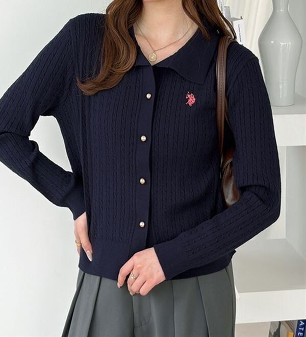 GeeRA（ジーラ）の「【U.S.POLOASSN.】衿付ミニケーブルカーデ（ニットカーディガン）」｜詳細画像