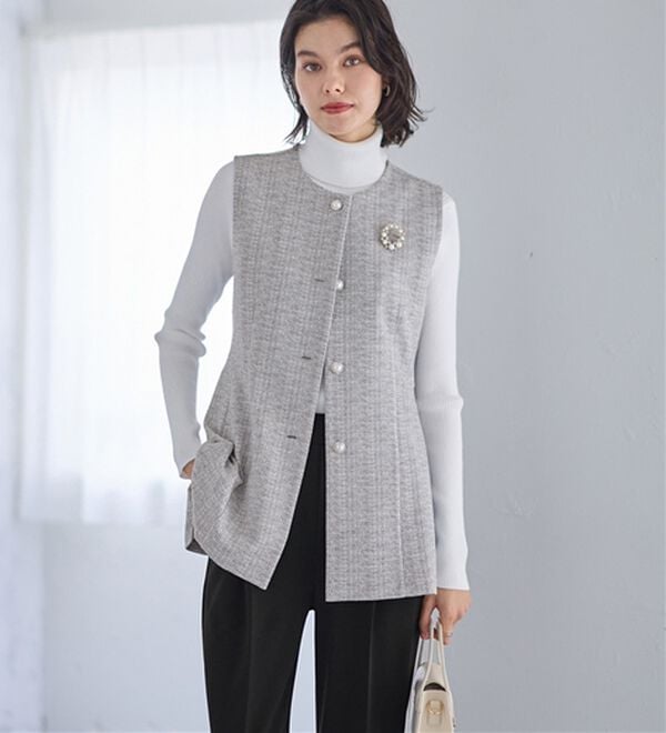 GeeRA（ジーラ）の「【２点セット】ニットツイードジレベストセットアップスーツ（パンツスーツ）」｜詳細画像