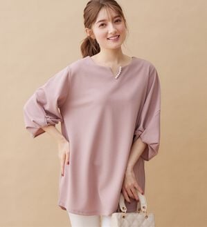 alotta（アロッタ）の「【４つの機能付】パール調ボタン付ねじり袖チュニック（チュニック）」｜ピンク