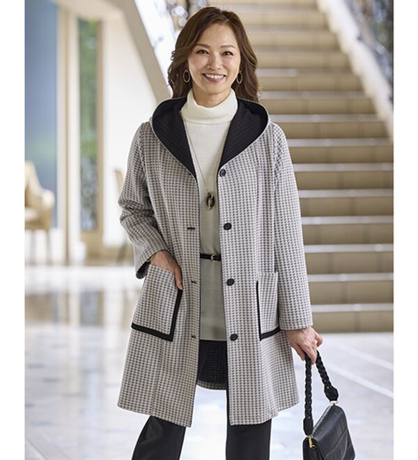 千鳥柄フクレジャカード配色使いコート - ベルーナ【公式】