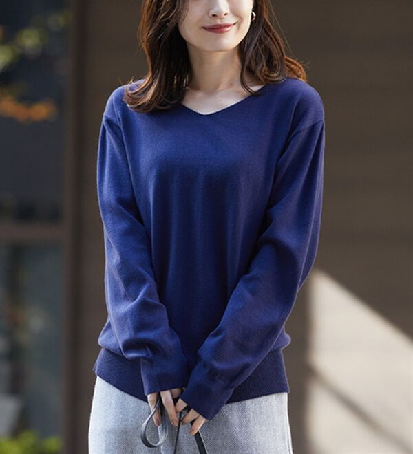 ふわふわ　上質ラクーン素材　Vネックニット　フリーサイズ　パープル　ゆったり ラメVネックコンパクトニットプルオーバー/Green Parks（グリーン