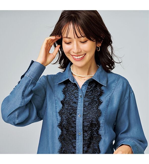 BELLUNA（ベルーナ）の「デニム素材レース使いシャツチュニック（チュニック）」｜詳細画像