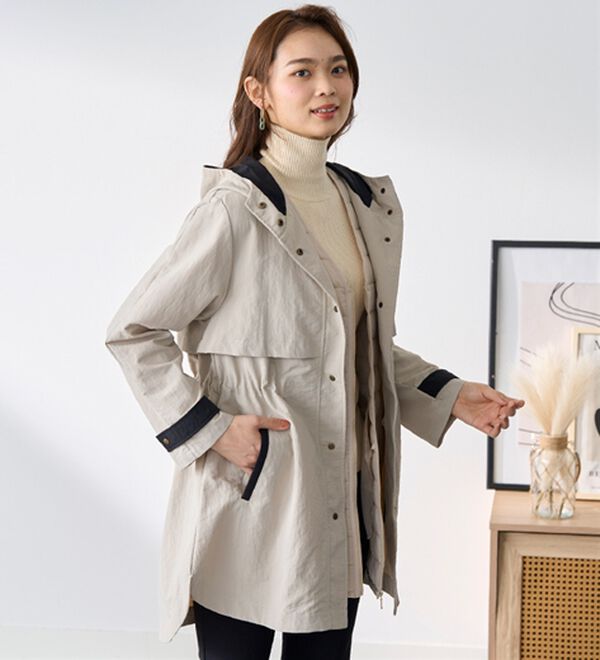 BELLUNA（ベルーナ）の「おしゃれの主役！蓄熱中わたベスト付配色コート（ハーフコート）」｜詳細画像