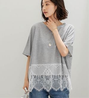 BELLUNA（ベルーナ）の「裾レース使いドルマンプルオーバー（カットソー）」｜杢グレー
