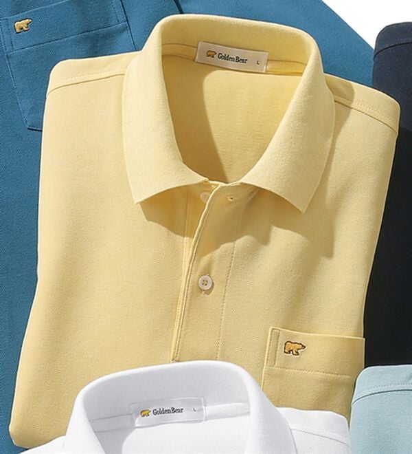 「＜ゴールデンベア＞上質国産ポロシャツ（メンズシャツ）」｜クリーム(7分袖)
