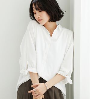 BELLUNA（ベルーナ）の「【吸水速乾】イージーケア！袖リボンシャツチュニック（チュニック）」｜オフ白