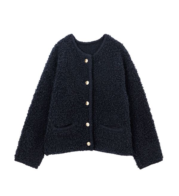 RANAN（ラナン）の「ゴールド調ボタンループ編みニットジャケット（ニットカーディガン）」｜詳細画像