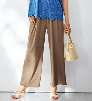 BELLUNA（ベルーナ）の「涼感さらさらスラブ調ワイドパンツ（ワイドパンツ・ガウチョ）」｜ベージュ