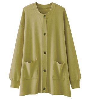 BELLUNA（ベルーナ）の「もっちり素材ノーカラーカーディガン（ニットカーディガン）」｜ライムイエロー