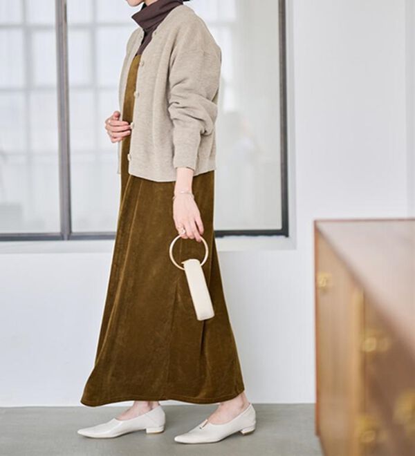 RANAN（ラナン）の「畦ニットカーデ&times;ベロアキャミワンピ（ロングワンピース）」｜詳細画像